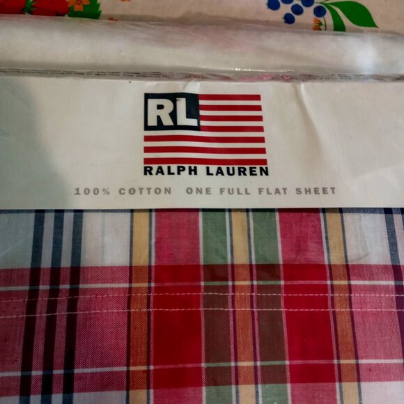 Ralph Lauren 100% Cotton Full Flat Sheet Sundek Plaid Red NIP - Picture 3 of 7